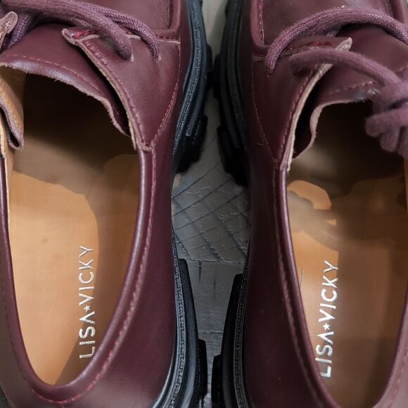 LISA VICKY Dare Lug Sole Burgundy Derby Shoes Women’s Size 7.5 - Picture 7 of 8